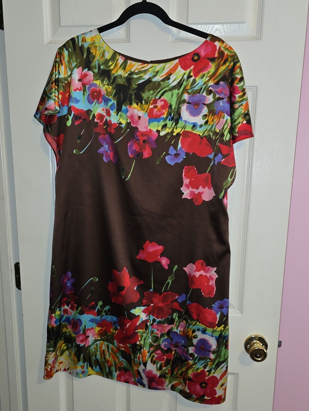 Adrianna Papell Brown Dress with Floral Accent
